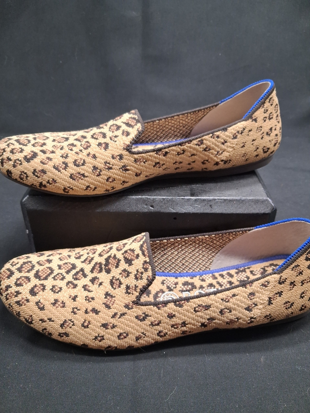 Rothy's Leopard Print Slip-On Loafers - Tan with Blue Trim